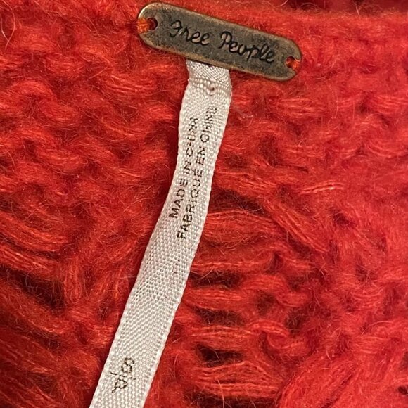 Free People Red Cable Knit Sweater With Eyelet Design For Women Size S - Picture 4 of 6